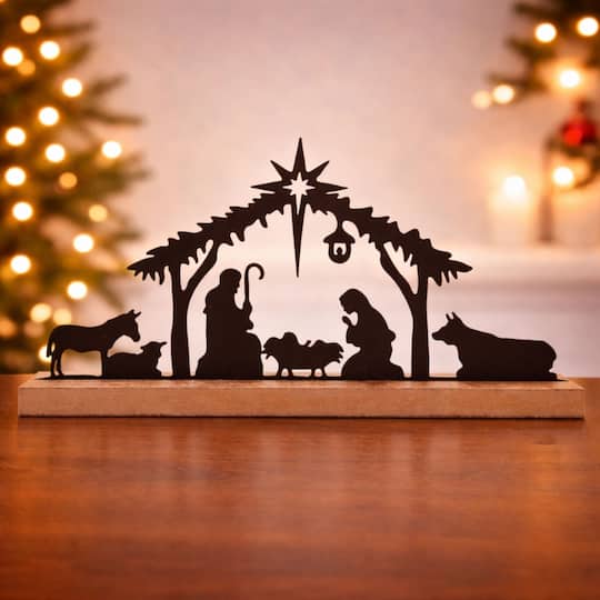 Melrose 11.75" Holy Family Nativity with Animals Silhouette Décor